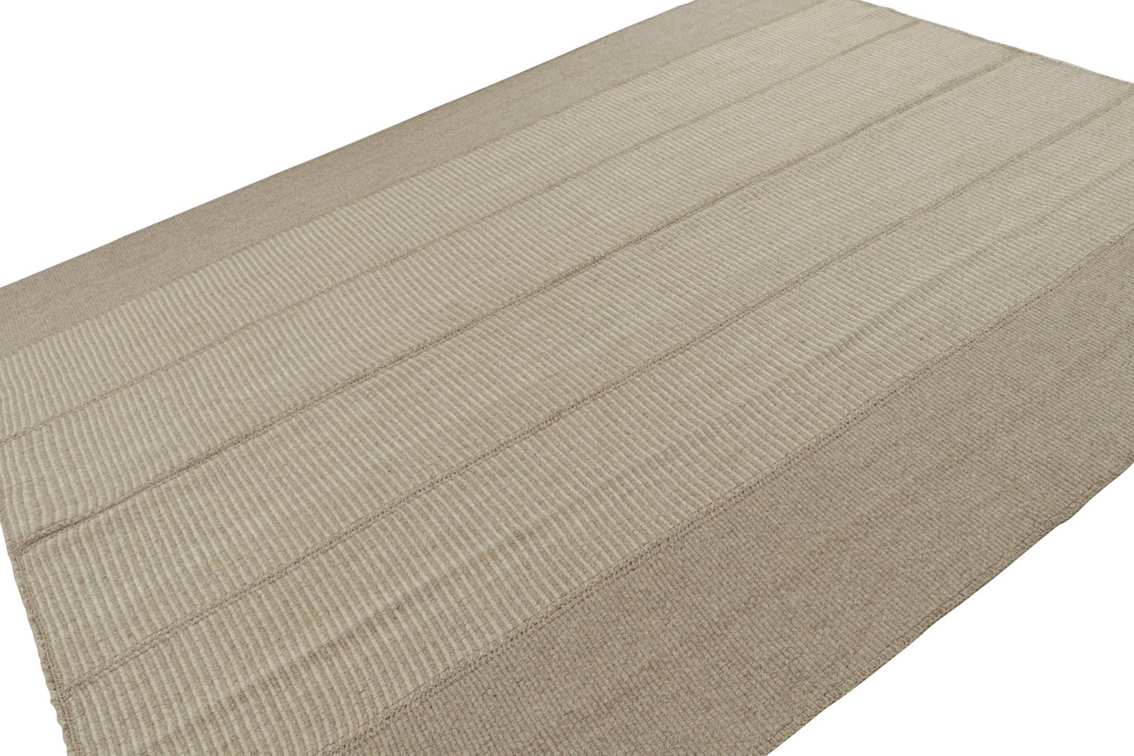 Contemporary Kilim with Beige-Brown Textural Stripes