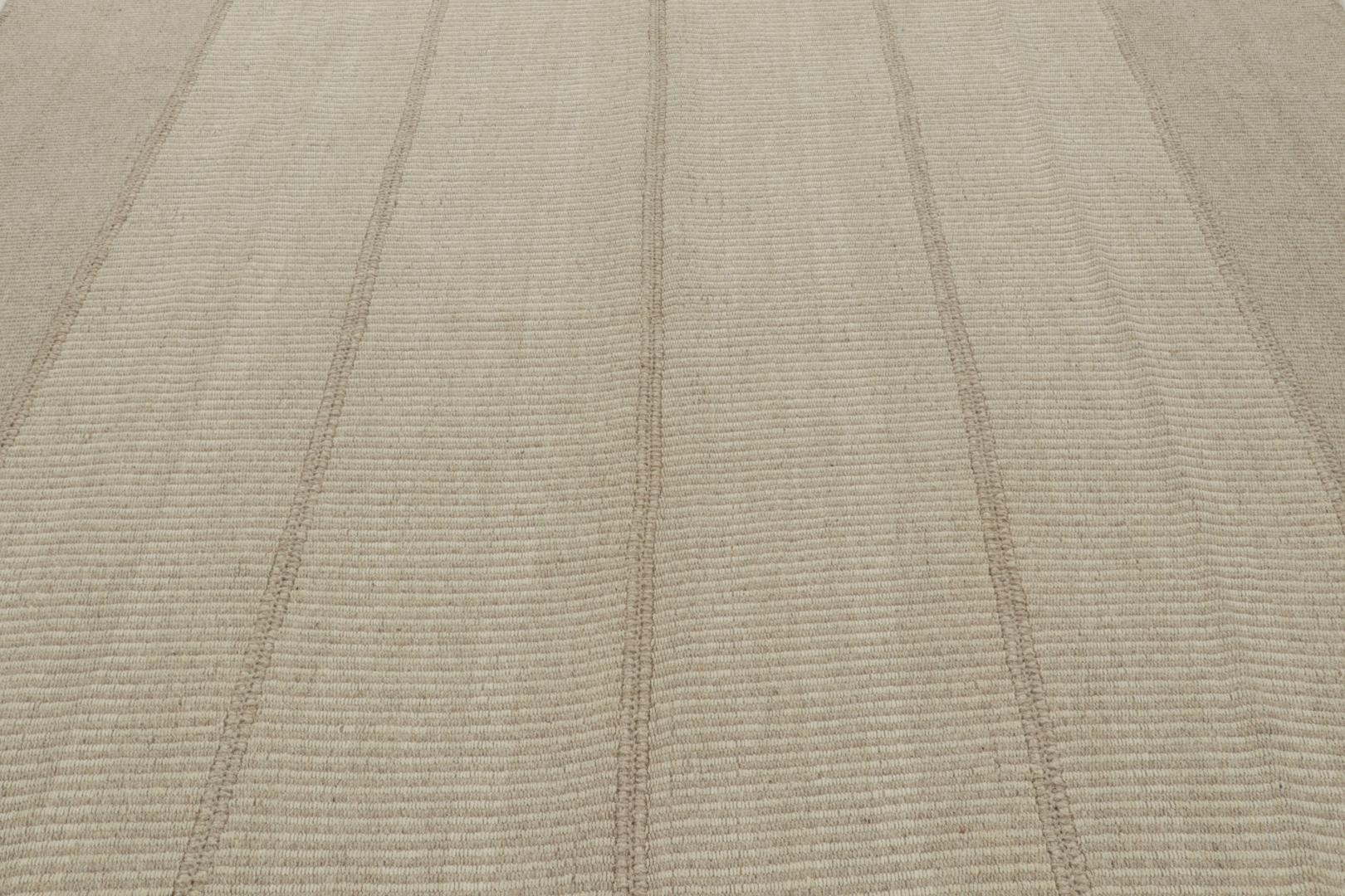 Contemporary Kilim with Beige-Brown Textural Stripes