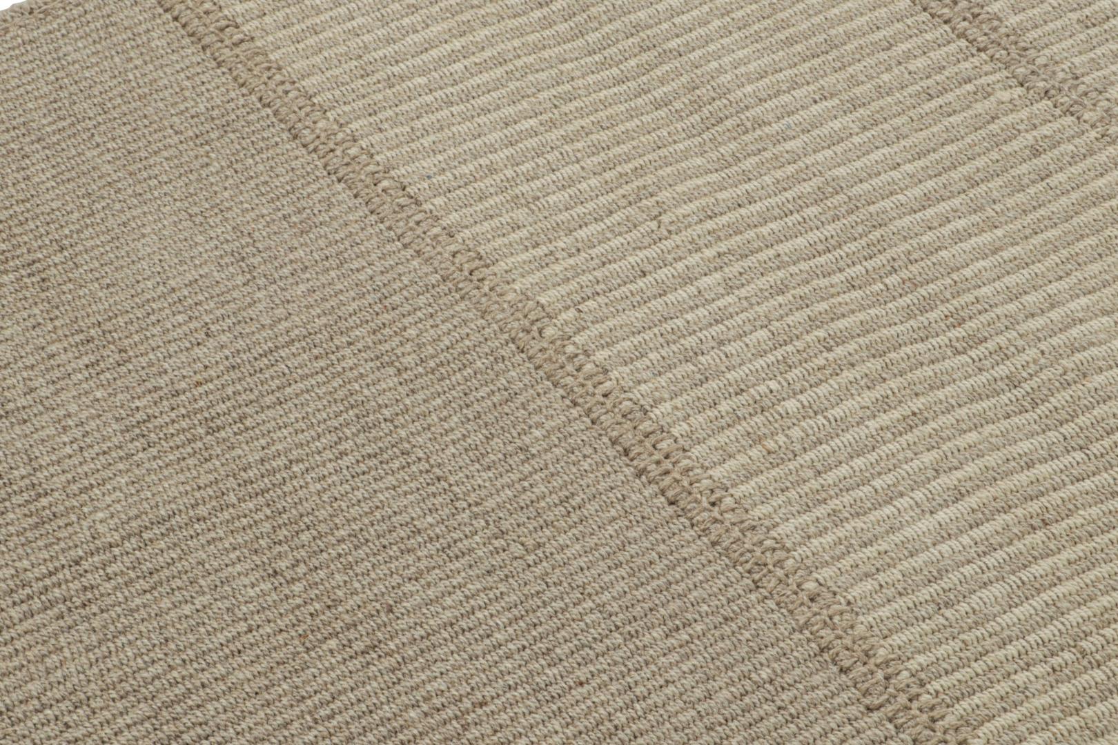 Contemporary Kilim with Beige-Brown Textural Stripes
