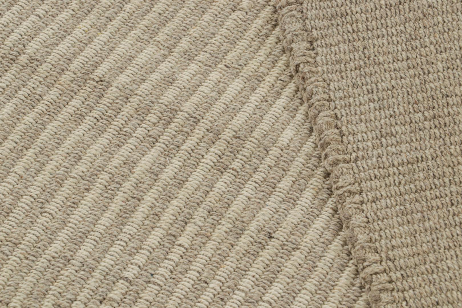 Contemporary Kilim with Beige-Brown Textural Stripes