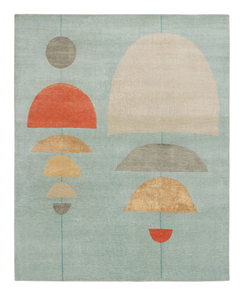 Rug & Kilim x Jenn Ski Blue Mid-Century Modern Rug with Geometric Patterns