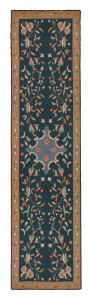 Vintage Arraiolos Runner Rug in Blue With Floral Patterns, From Rug & Kilim