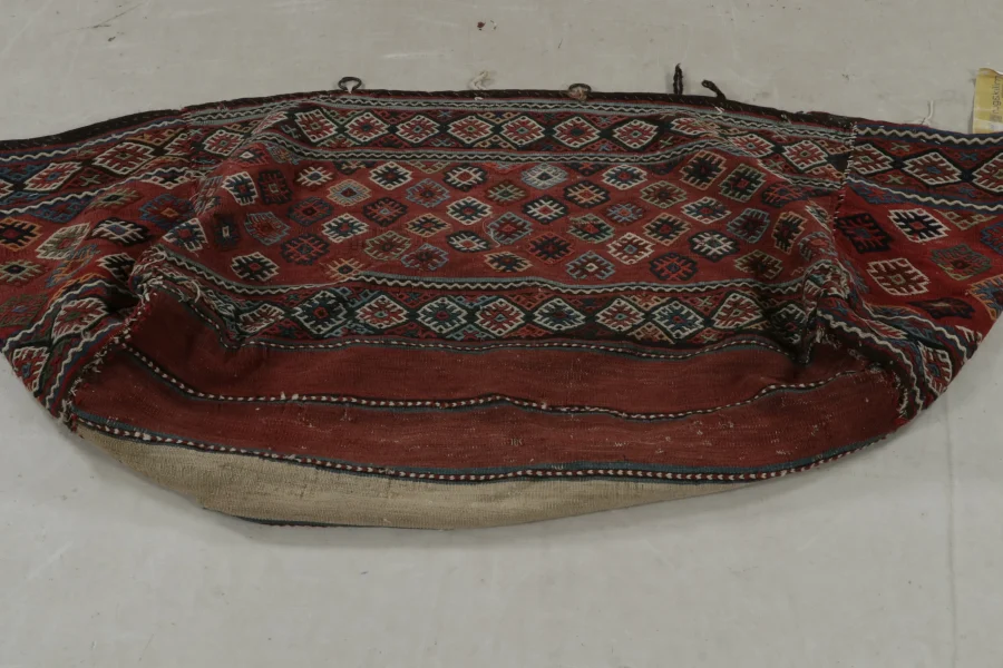 Hover image of Antique Turkish Bag Kilim in Red with Geometric Patterns, from Rug & Kilim