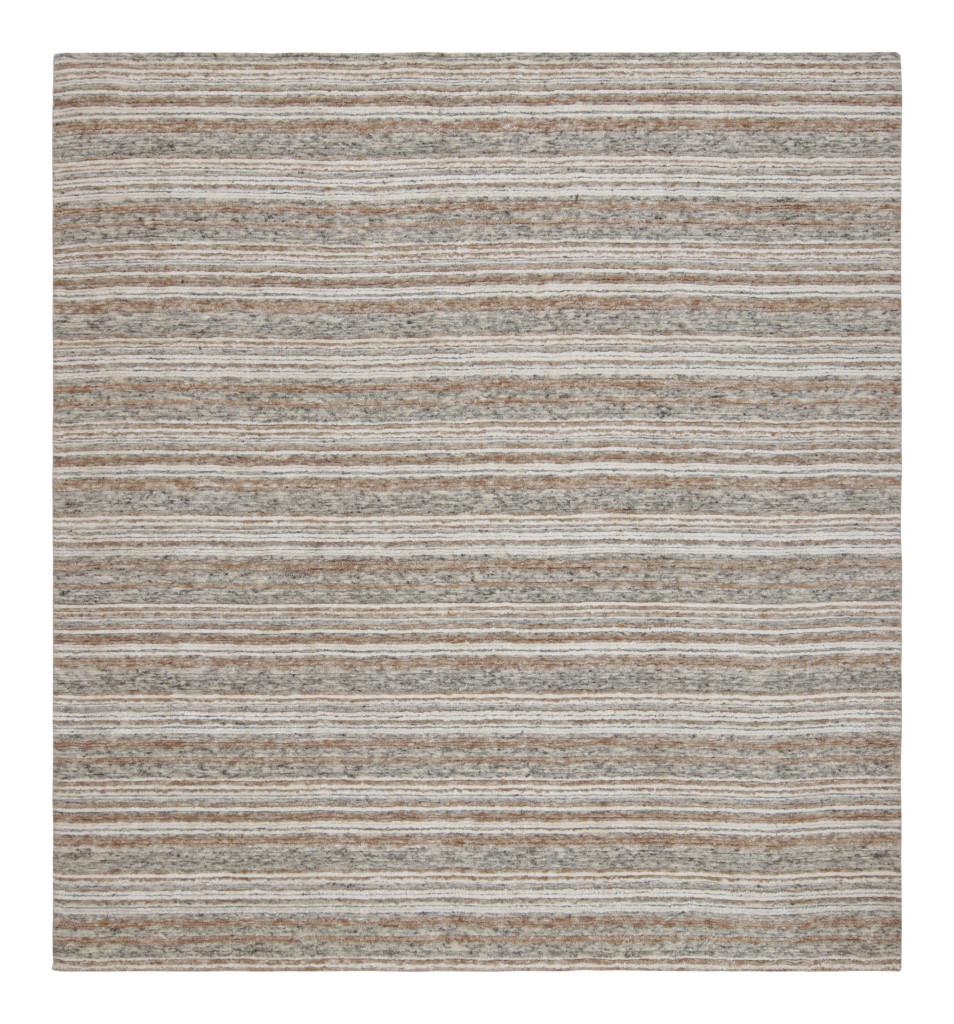 Rug & Kilim’s Textural Rug with Beige-Brown and Gray Stripes “Light on Loom”