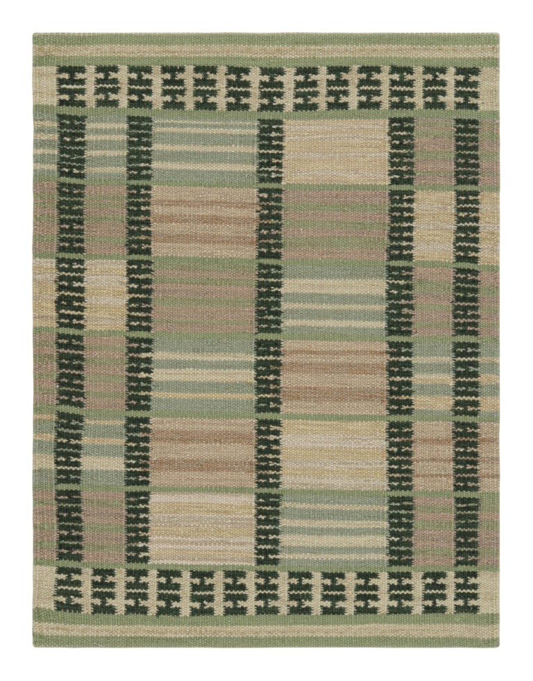 Scandinavian Square Rug with Geometric Stripes