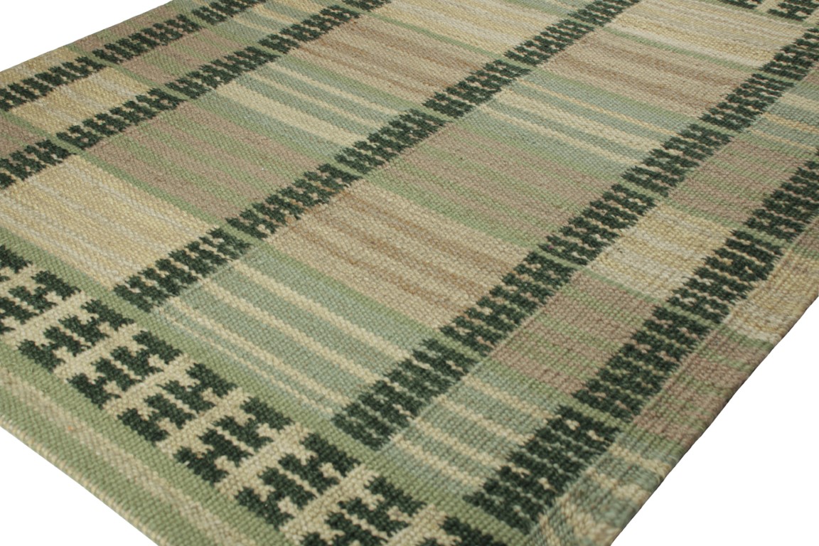 Scandinavian Square Rug with Geometric Stripes