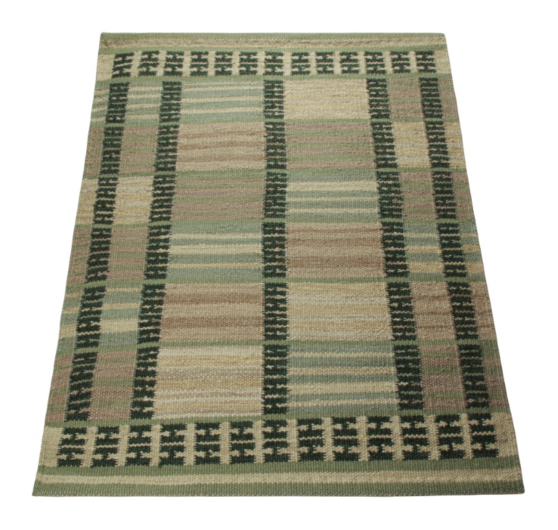Scandinavian Square Rug with Geometric Stripes