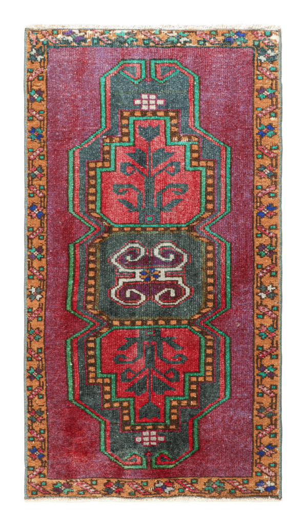 Vintage Oushak Rug with Polychromatic Geometric Medallions, from Rug & Kilim