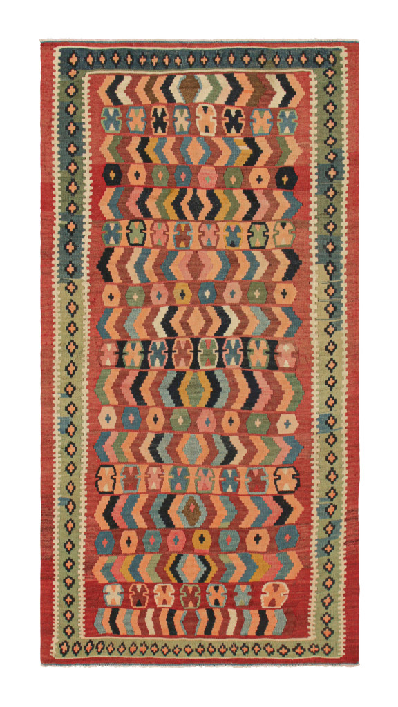 Vintage Baluch Rug with Polychromatic Geometric Patterns,