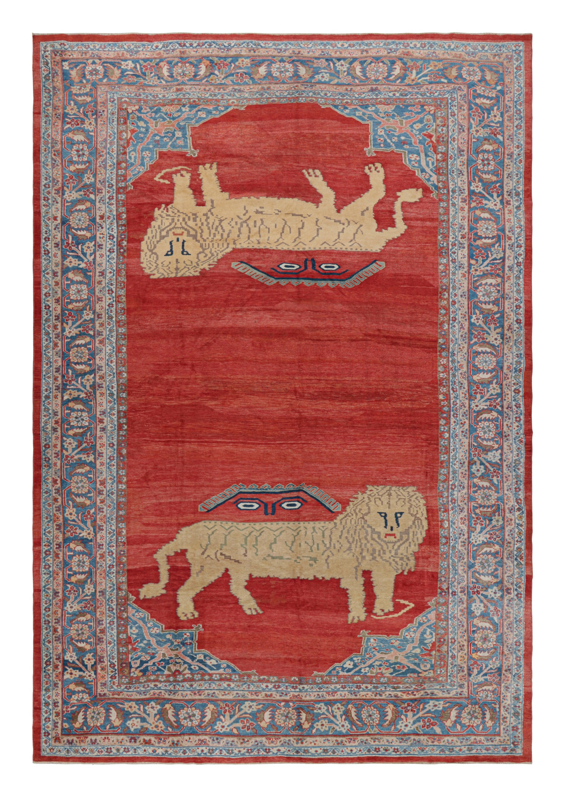 Oversized Antique Persian Mahal Pictorial Rug