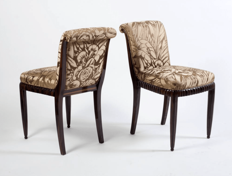 JULES LELEU Early Pair of Art Deco Side Chairs, France 1925