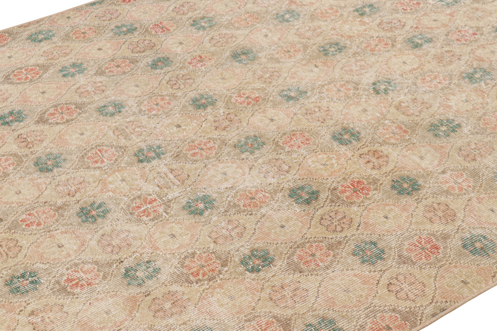 Hover image of Vintage Zeki Müren Rug in Beige, with Colorful Floral Patterns from Rug & Kilim