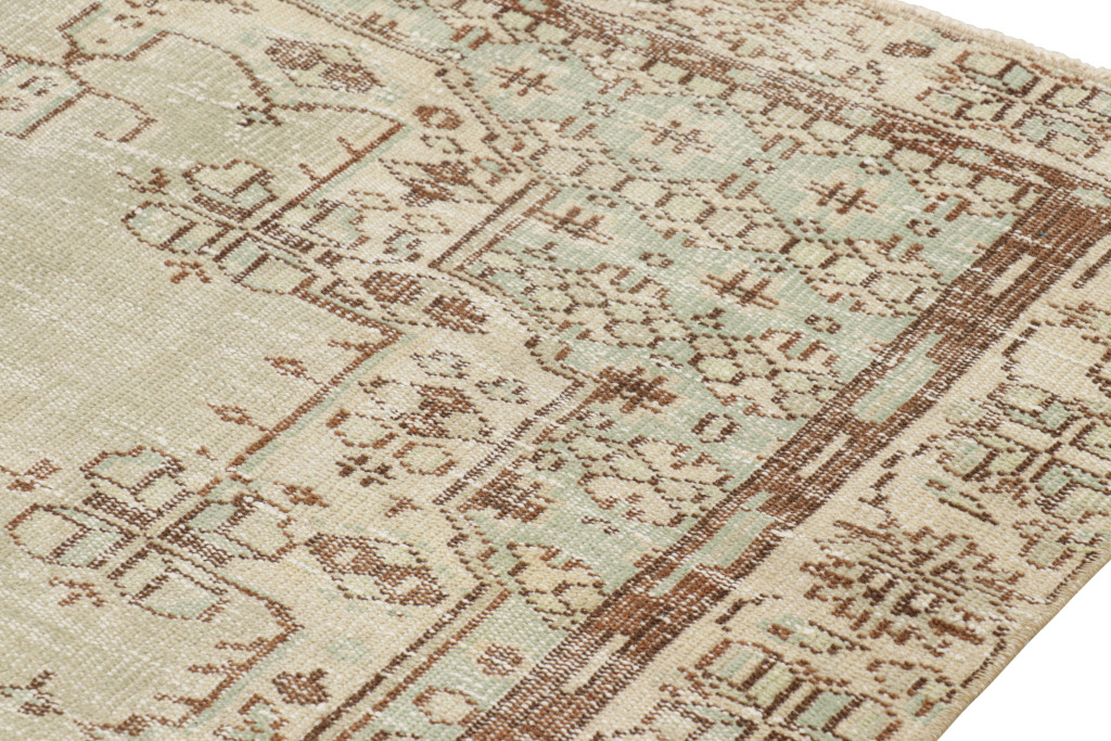 Vintage Turkish Rug in Green with Geometric Pattern & Medallion