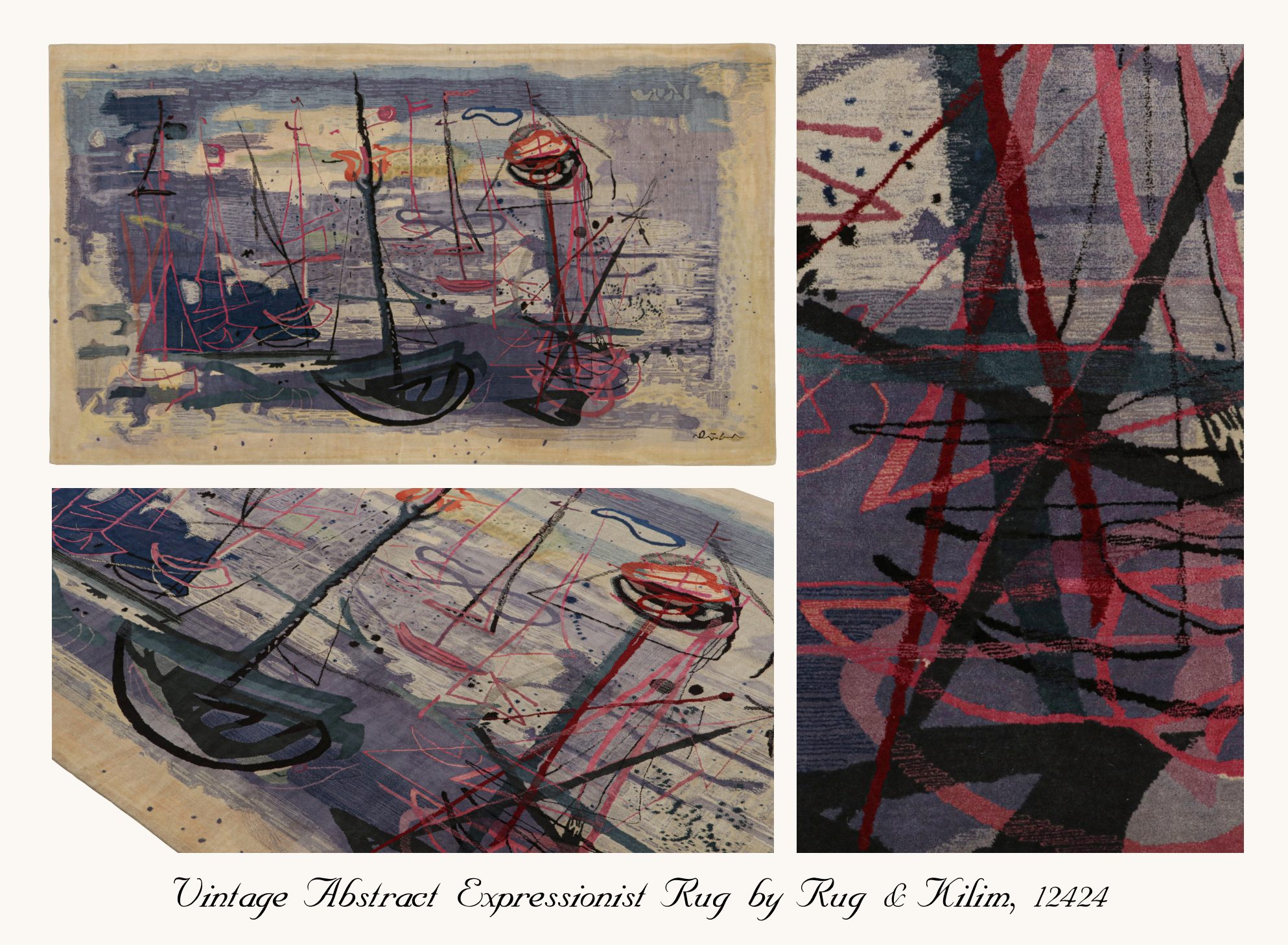 VINTAGE ABSTRACT EXPRESSIONIST RUG VINTAGE ABSTRACT EXPRESSIONIST RUG (1)