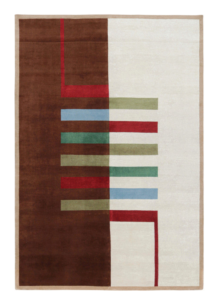 Rug & Kilim’s Bauhaus Rug in Brown and White Tones with Geometric Patterns