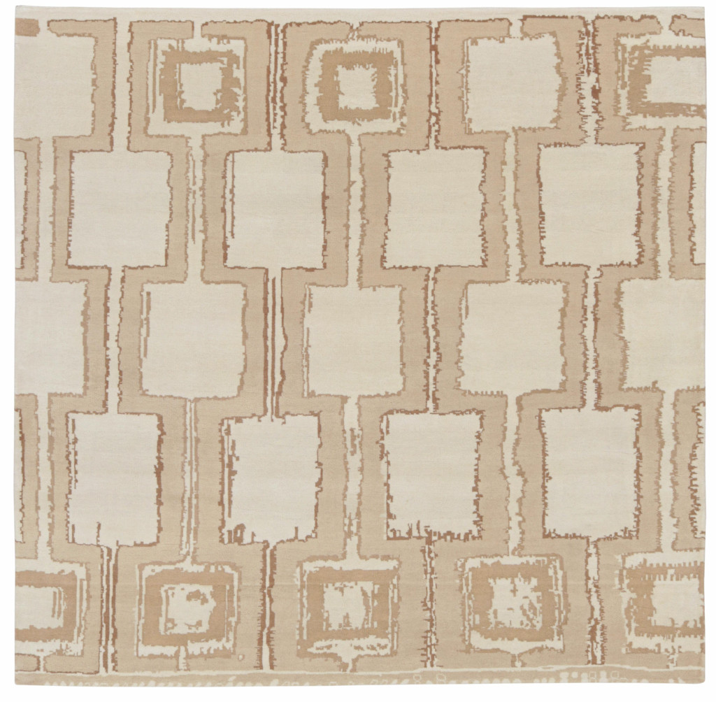Rug & Kilim’s Mid-Century Modern Square Geometric Rug in Beige-Brown Tones