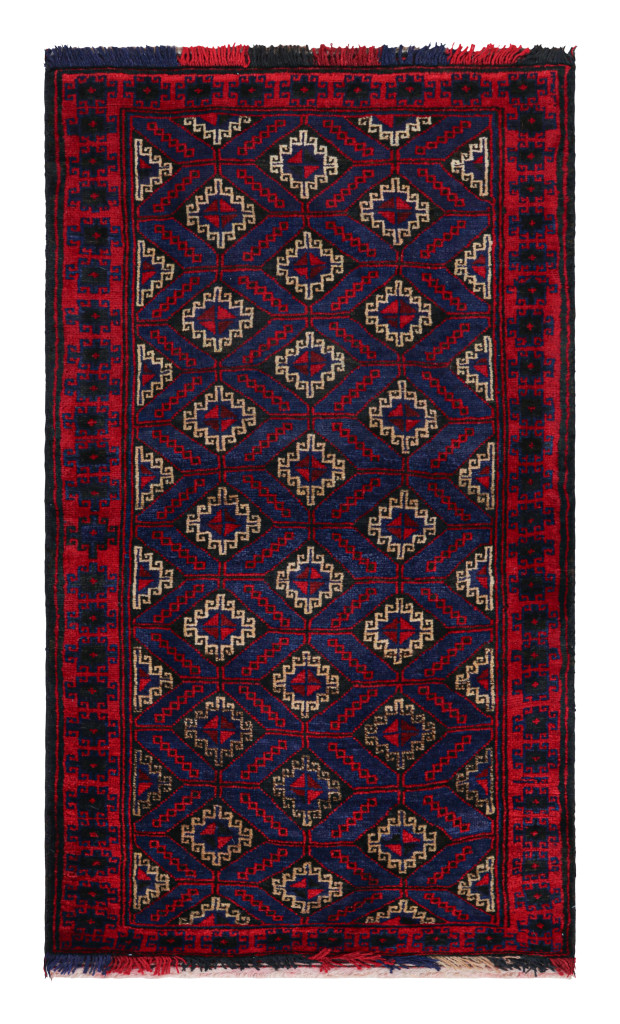Antique Caucasian Kazak Rug in Red & Blue Tribal Patterns