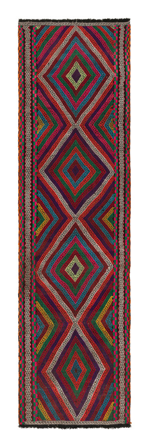 Rug & Kilim’s Contemporary Kilim Runner with Polychromatic Geometric Medallions