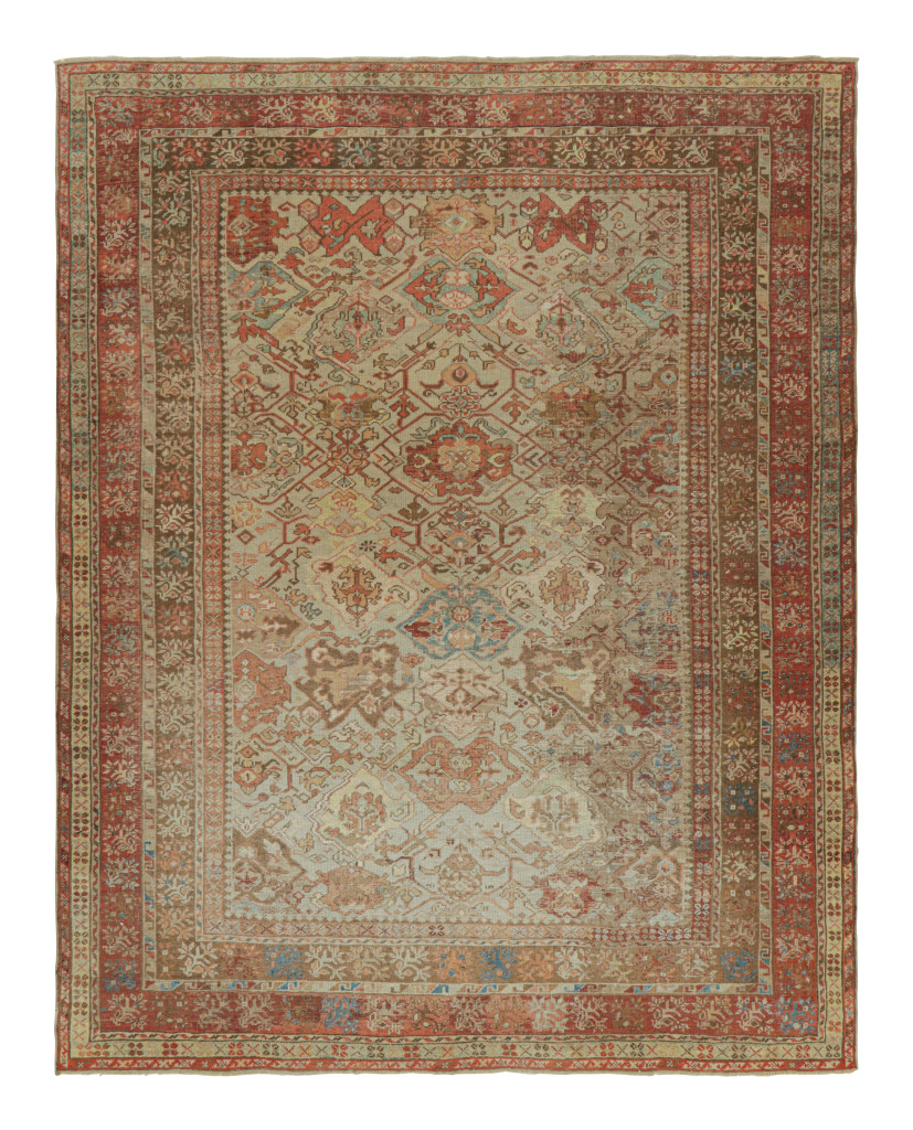 Antique Qashqai Persian Rug with Blue, Rust and Ivory Tones