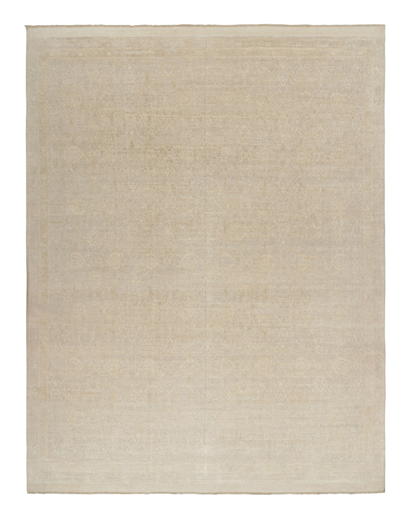 Oversized Rug & Kilim’s Oushak Rug in Gray and Beige with Cream Floral Patterns