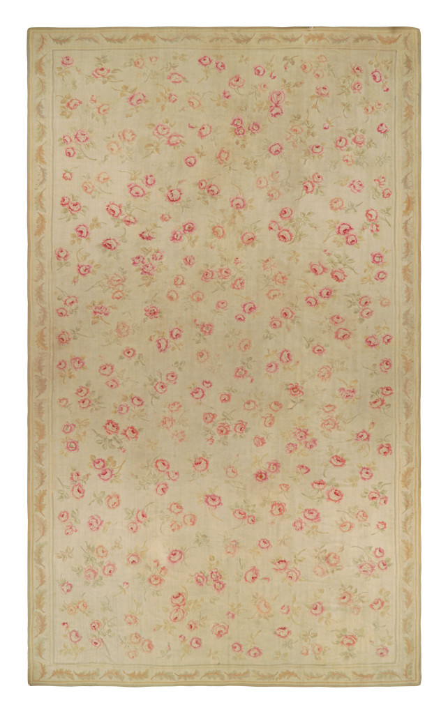 Oversized Antique Aubusson Rug in Beige with Floral Patterns, from Rug & Kilim