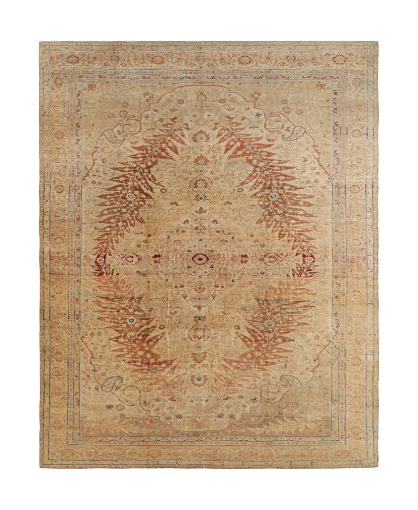 Oversized Antique Tabriz Persian Rug in Gold, with Medallion from Rug & Kilim
