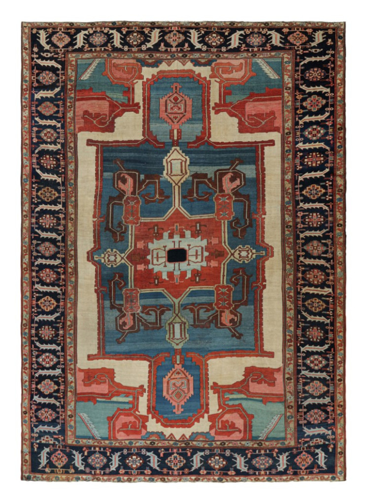Antique Heriz Bakshaish Persian Rug with Geometric Medallion - Rug & Kilim
