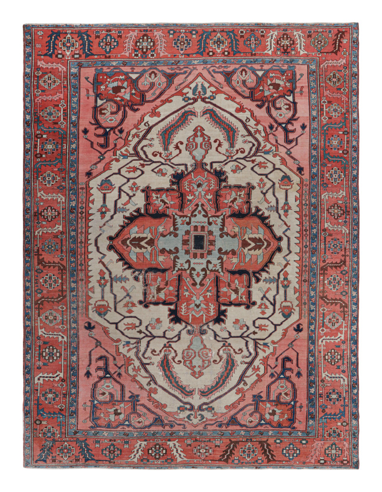 Antique Heriz Persian Rug in Red with Rosette Medallion, from Rug & Kilim