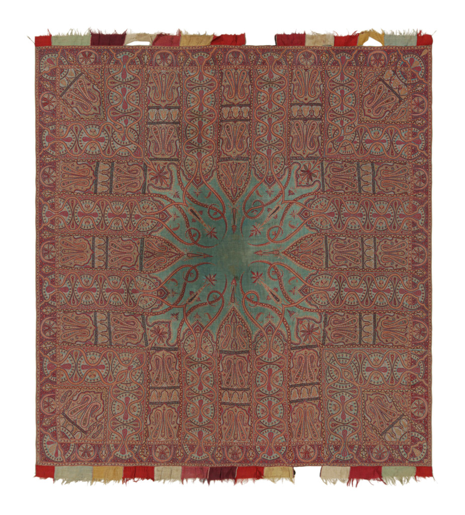 Antique 19th Century Art Nouveau Shawl with Medallion in Red & Teal - Rug & Kilim