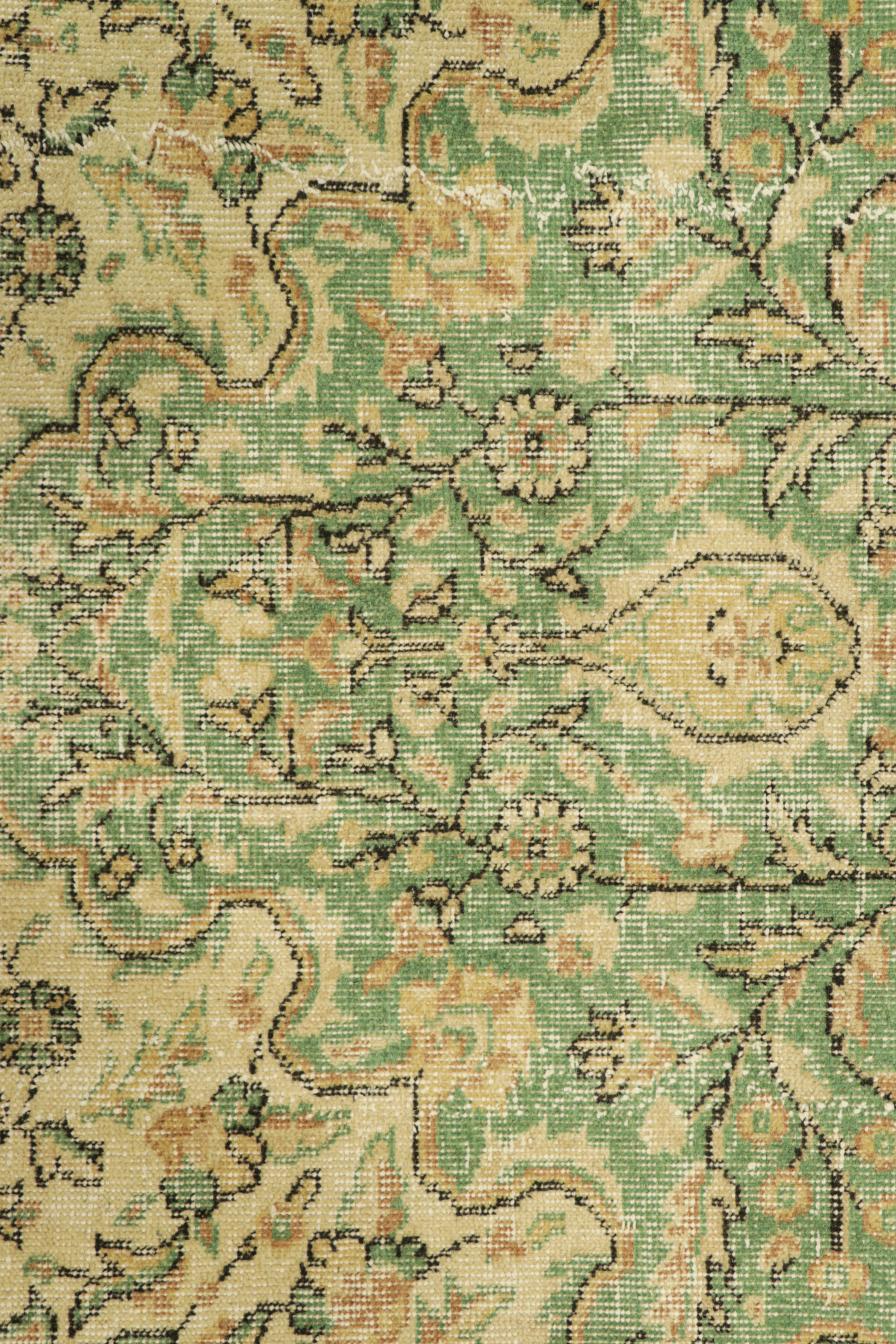 Vintage Turkish Rug in Light Green with Beige Floral Medallion