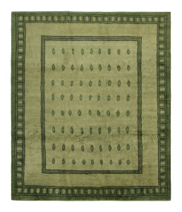 Rug & Kilim’s Art Nouveau Custom Rug Design with Green Geometric Pattern
