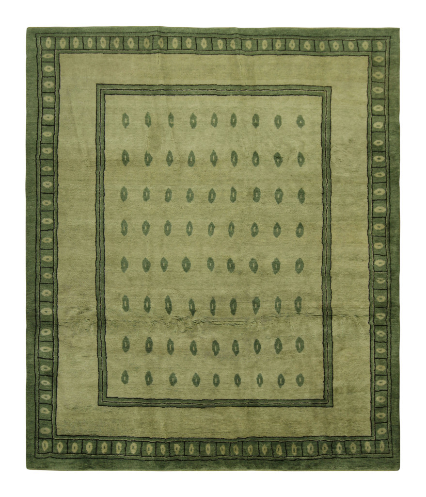 Rug & Kilim’s Art Nouveau Custom Rug Design with Green Geometric Pattern