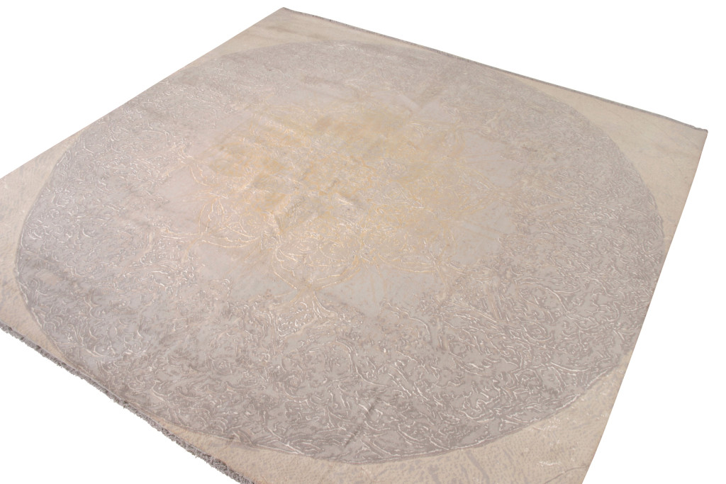 Hover image of Rug & Kilim’s Modern Rug Square Rug, Beige and Gray Floral Medallion "Rose"