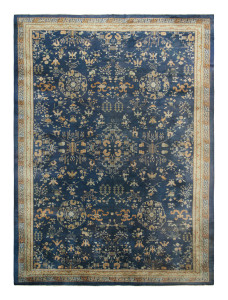 Oversized Antique Samarkand Rug in Blue with Floral Patterns | Rug and Kilim