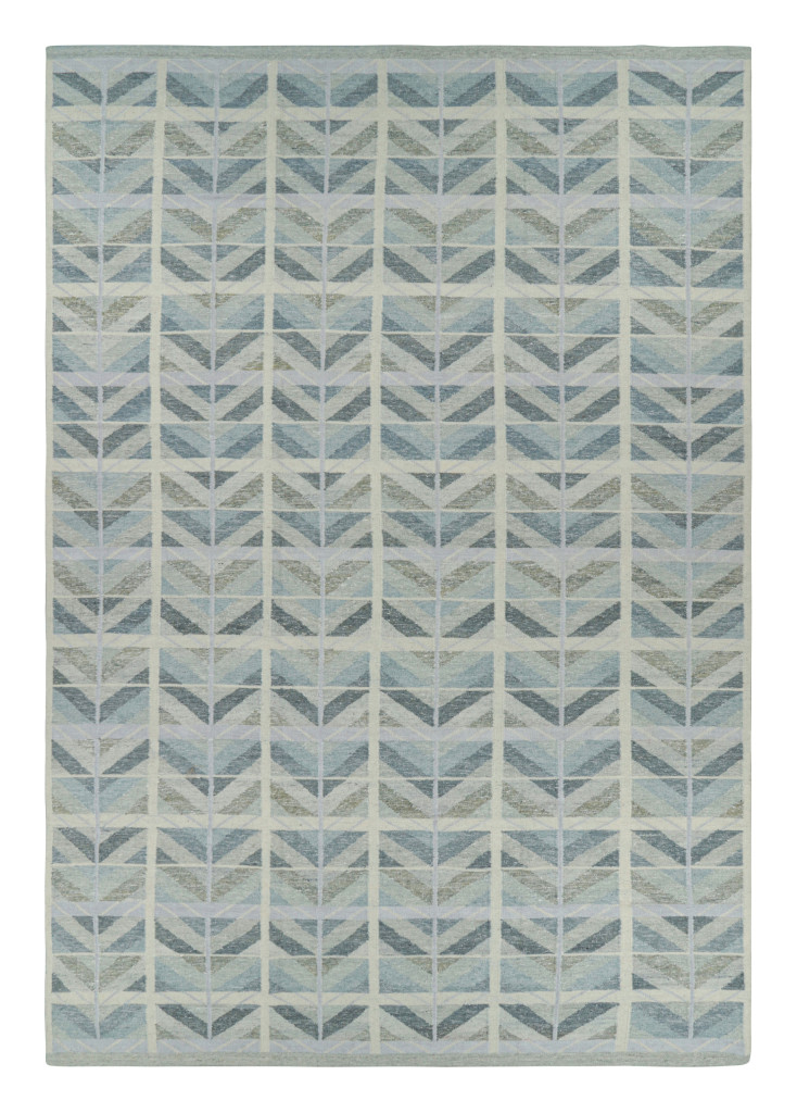 Rug & Kilim’s Oversized Scandinavian Rug in Blue with Geometric Patterns