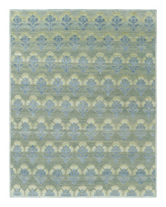 Rug & Kilim’s Custom Block Print Rug Design with Blue and Green Floral Pattern