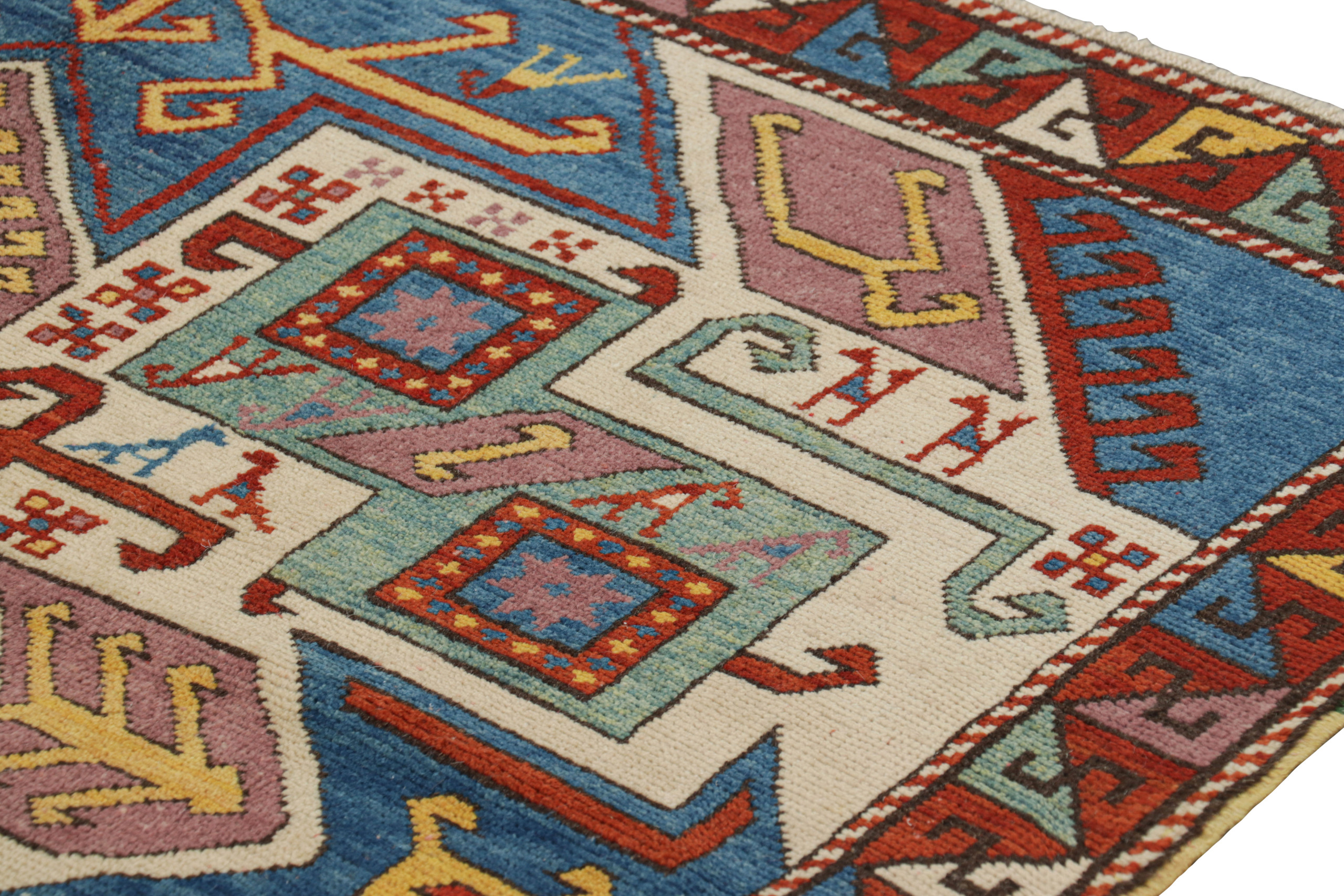 Vintage Turkish Tribal Rug in Red and Blue with Medallions