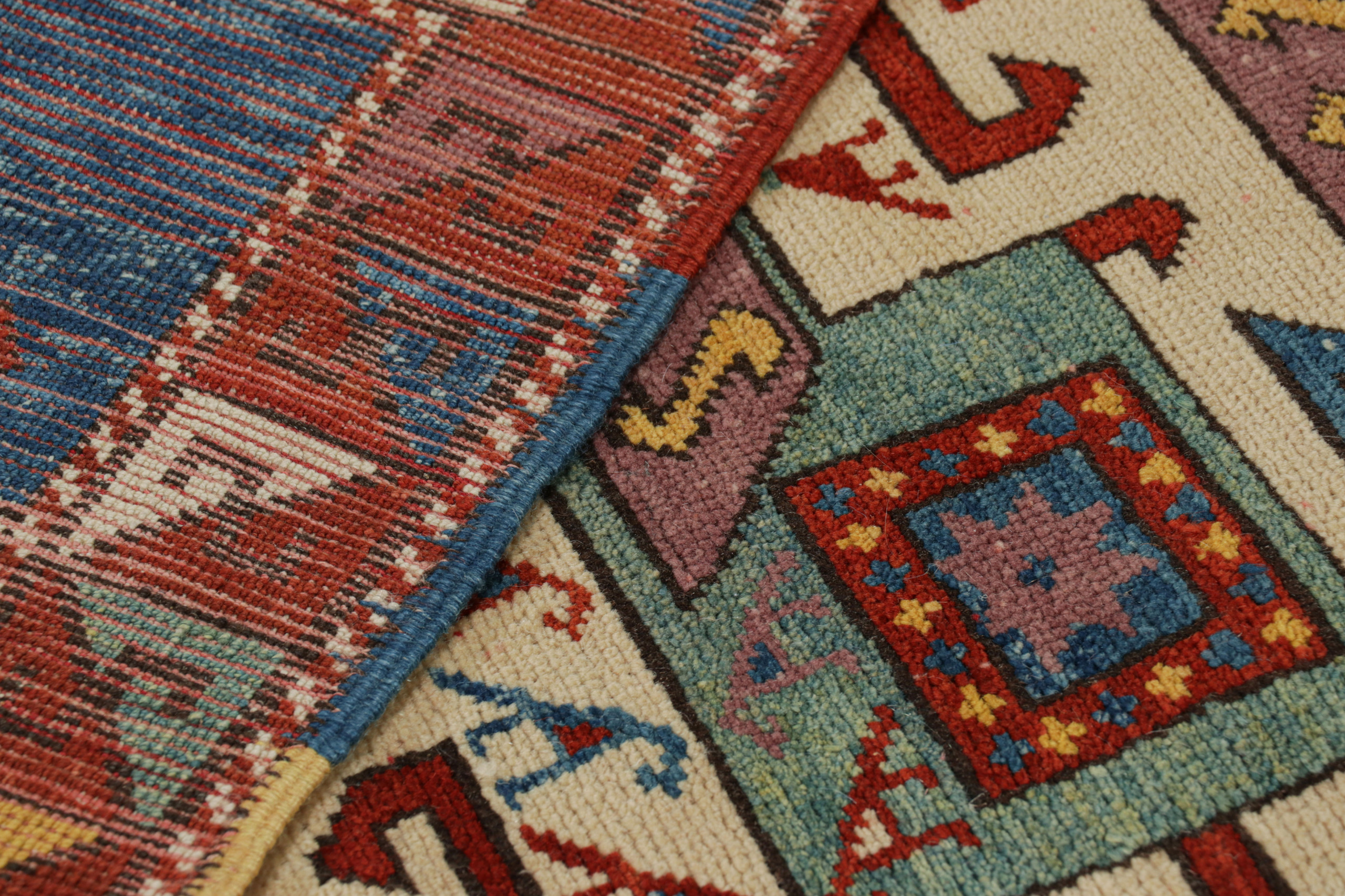 Vintage Turkish Tribal Rug in Red and Blue with Medallions