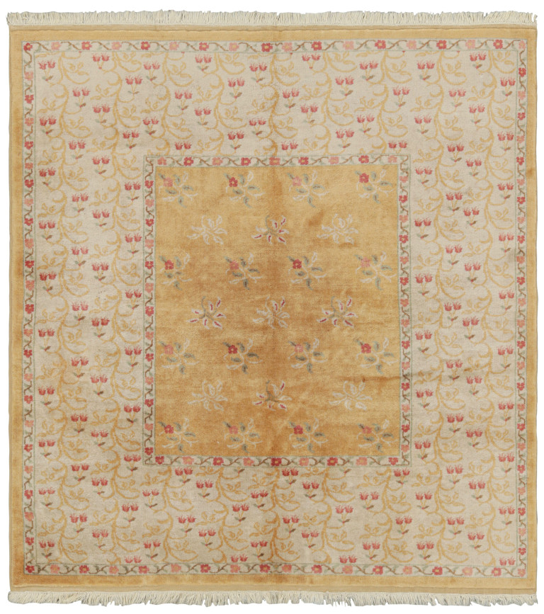 Vintage Oushak Rug Gold And Beige With Floral Patterns | Rug & Kilim
