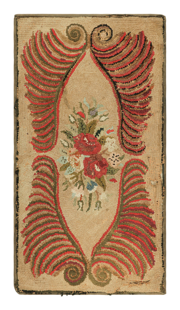 Antique Hooked Rug in Beige-Brown with Colorful Floral Medallion | Rug & Kilim