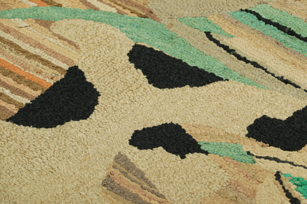 Hover image of Antique Hooked Rug in Beige-Brown with Animal Pictorial Patterns | Rug & Kilim