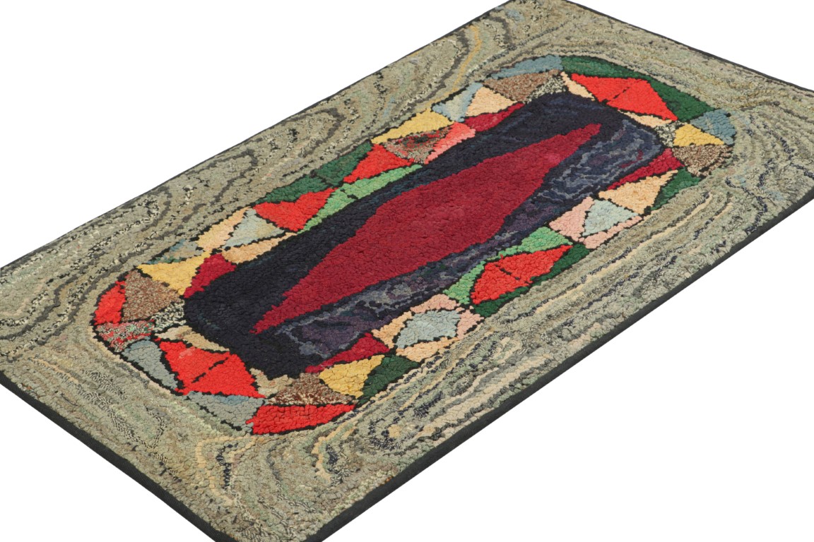 Antique Hooked Geometric Rug