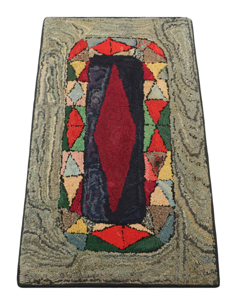 Antique Hooked Geometric Rug