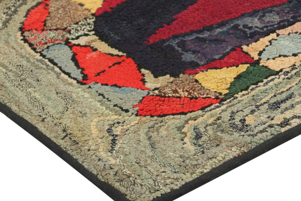 Antique Hooked Geometric Rug