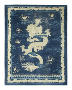 Antique Peking Art Deco Rug in Blue Dragon Pictorial Design - Rug & Kilim