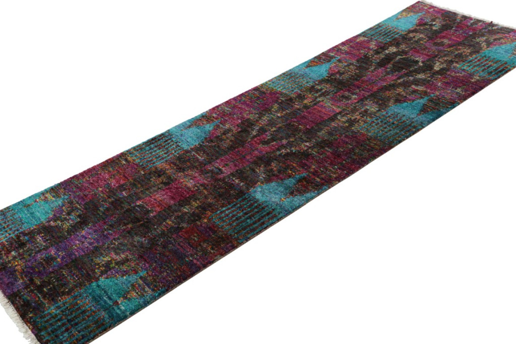 Modern Ikat Geometric Runner Rug
