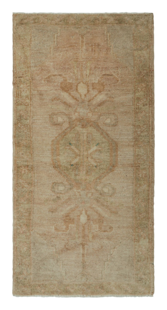 Vintage Turkish Rug in Pink, Gray and Cream Floral Medallion