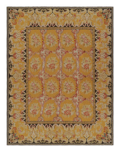 Oversized Antique Bessarabian Kilim in Gold with Floral Medallions - Rug & Kilim