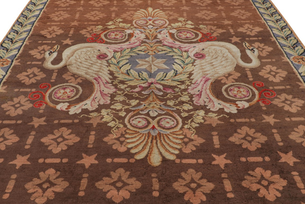 Hover image of Antique French Savonnerie Rug in Brown and Green with Medallion - Rug & Kilim