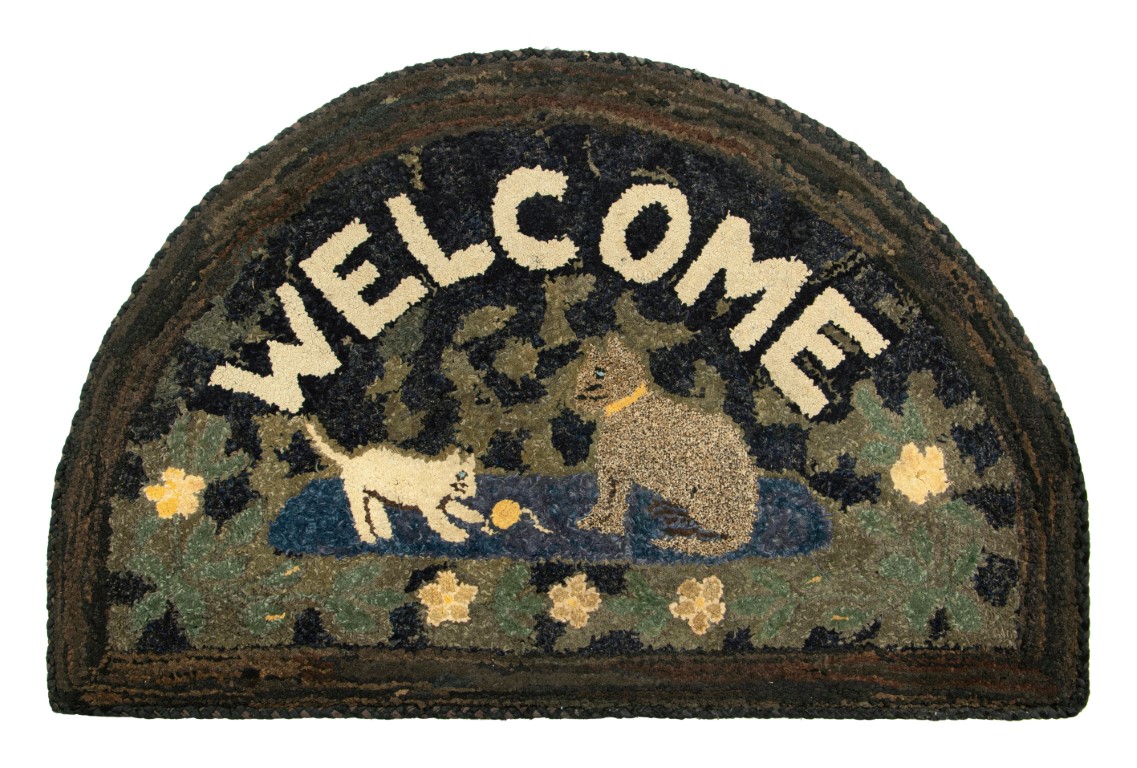 Antique Hooked Demi Lune Rug